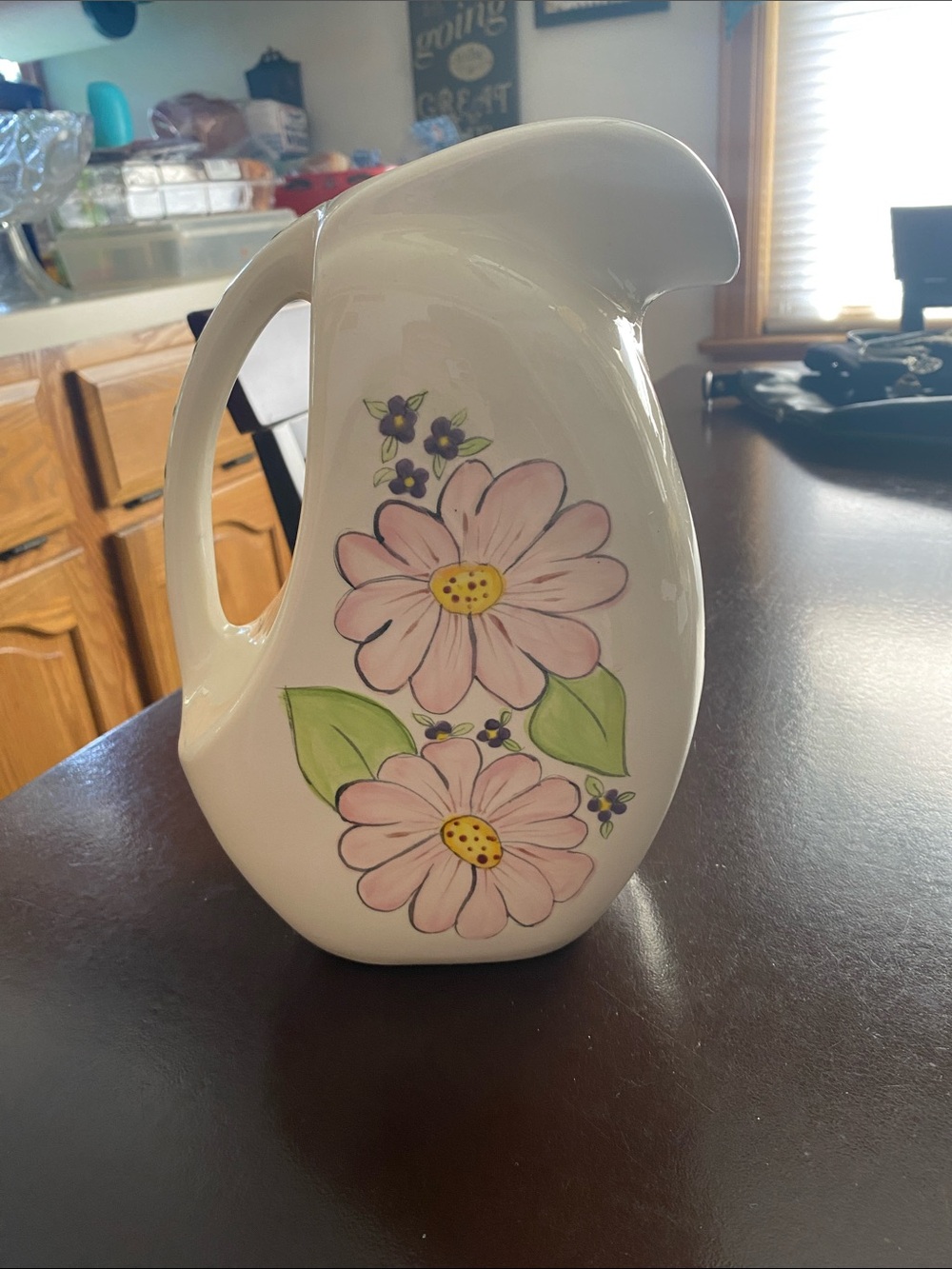 Hand-Painted Pink Floral Ceramic Pitcher - Brand Unspecified
